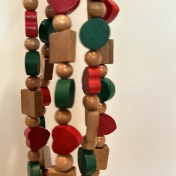 Set of 3. Wooden garland for tree. Each strand about 8 to 9 feet long. - Picture 1 of 4